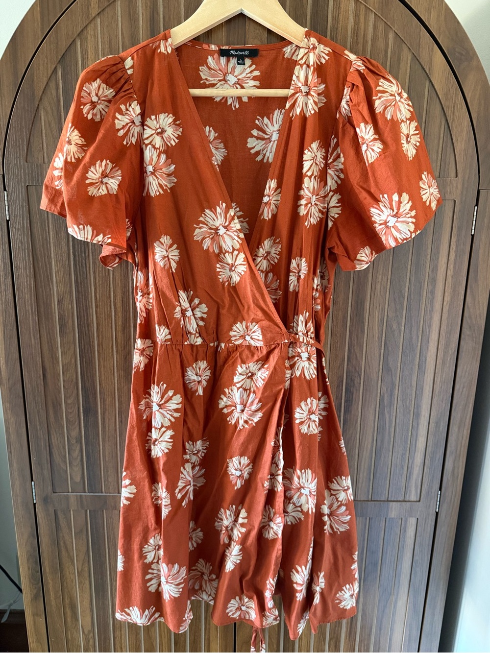 Madewell Burnt Orange Floral Wrap Mini Dress
